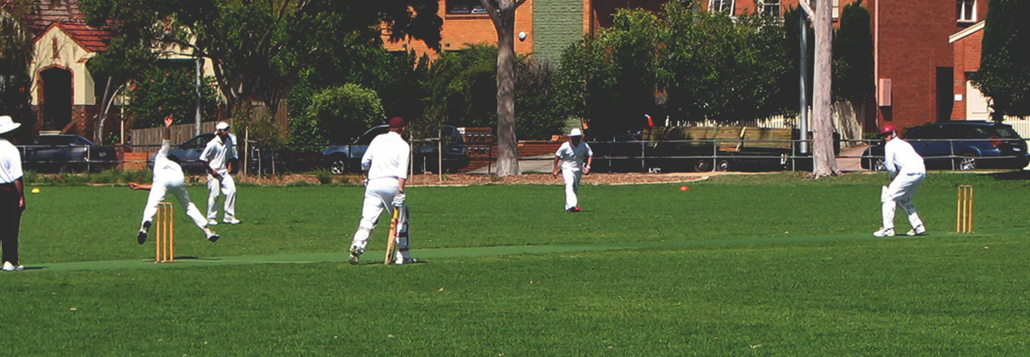 Away from home: a tree-lined suburban ground, houses beyond the fence · c.2015